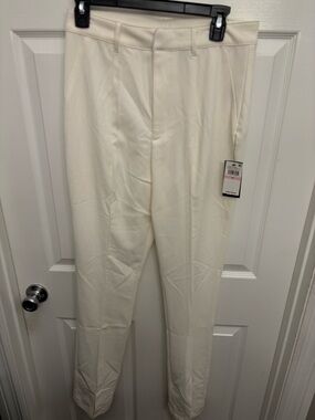 NWT DANIELLE BERNSTEIN Ivory Cream Tailored High-Rise Trousers w/Slits, Sz 10